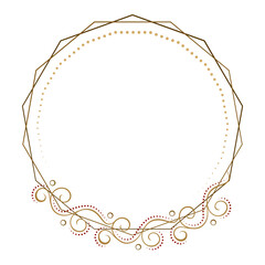 Ornate circular polygonal frame featuring intricate gold and red swirls, perfect for invitations, announcements, or decorative designs.