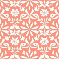 seamless pattern with flowers background orange and white color wallpaper