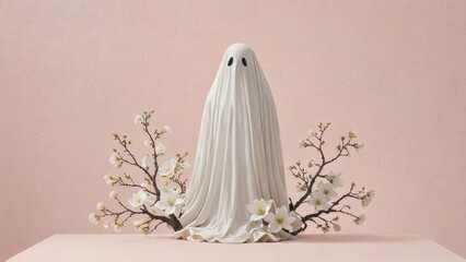 Ghostly Figure Surrounded by Blossoms.