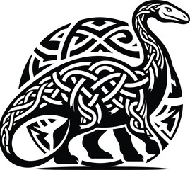 brachiosaurus in silhouete with celtic knot pattern illustration