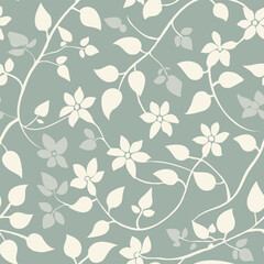 simple tonal floral pattern vector in color green and cream