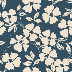 simple cream tonal floral pattern vector on the blue background