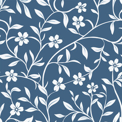 tonal white floral pattern vector on the blue background