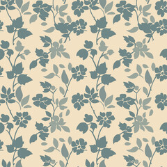 simple green floral pattern vector on the cream yellow background