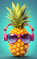 pineapple listening to music with headphones