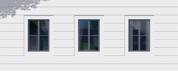 white modern house facade with three windows architectural background   vector illustration