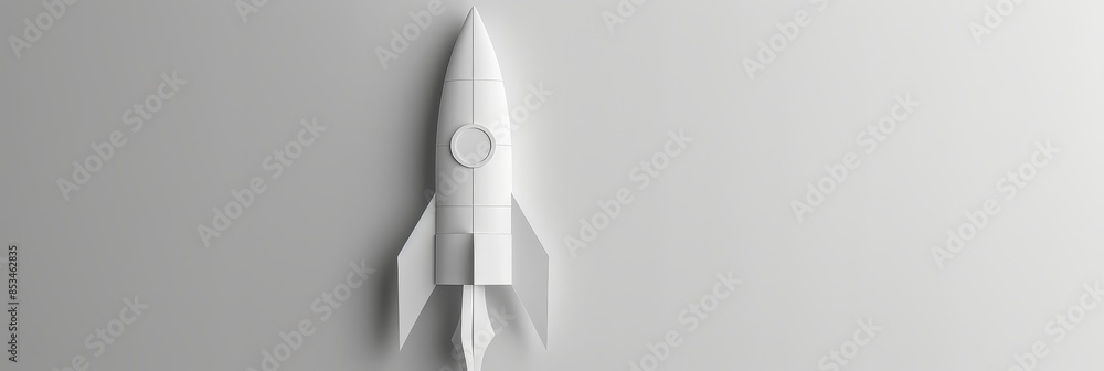 Poster minimalist paper rocket on a plain background - a minimalist 3d paper rocket model set against a pla