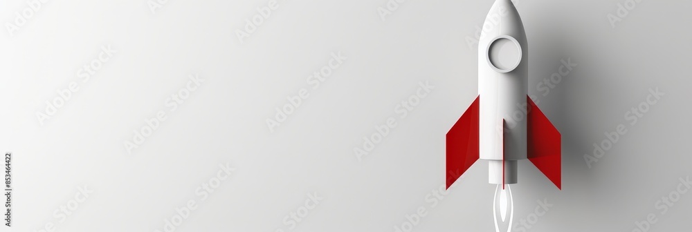 Poster rocket illustration on a minimalist background - digital representation of a rocket in clean red and