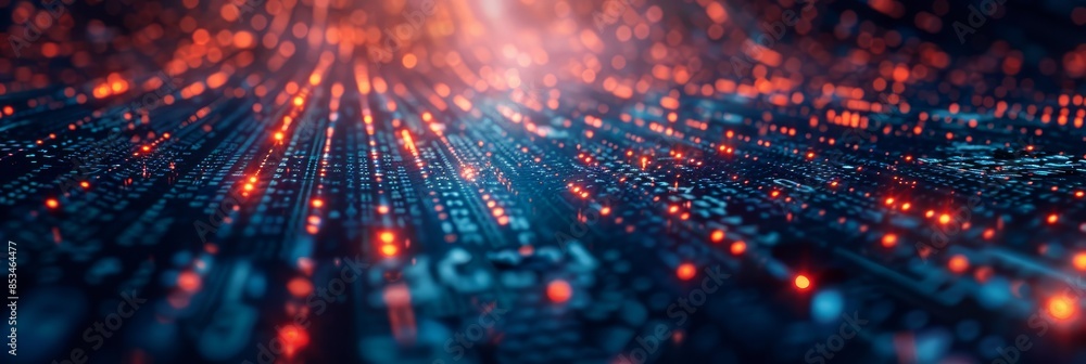 Aufkleber blue digital wave with depth of field - illustration of digital waves and particles, symbolizing dat