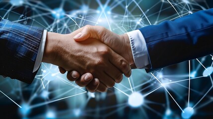 A businessman hand shaking. Communication network concept