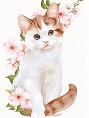cute baby cat in flowers painted watercolor