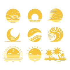 vector sun set silhouette in white background