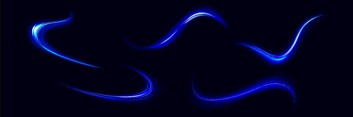 Blue glowing shiny lines effect vector background. Luminous white lines of speed. Light glowing effect. Light trail wave, fire path trace line and incandescence