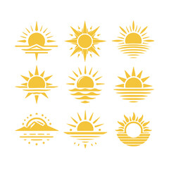 vector sun set silhouette in white background