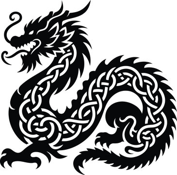 recommend clip art: east dragon in silhouete with celtic knot pattern illustration