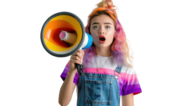 young women with megaphone cut out background - Powered by Adobe