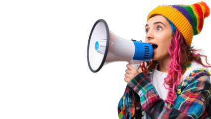 young women with megaphone cut out background
