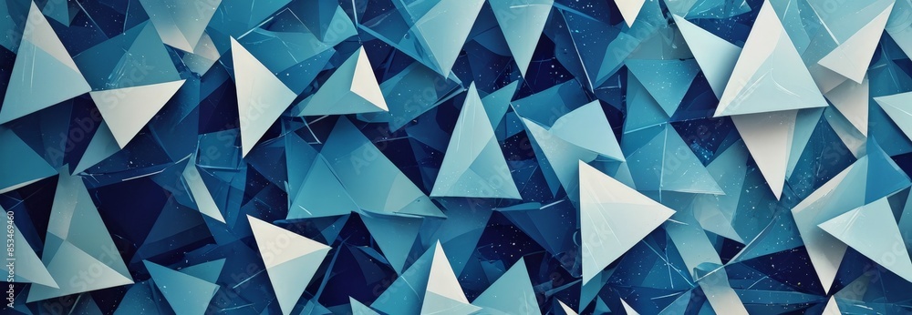 Poster abstract blue and white triangular pattern.