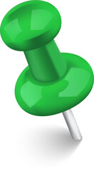 Light green color push pin on white background
