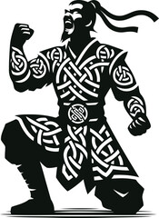 Fototapeta premium chinese warior in silhouete with celtic knot pattern illustration