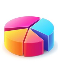 Obraz premium Colorful 3D pie chart with various segments representing data visualization and business statistics in isolated white background.