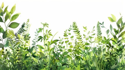 Watercolor Illustration of Lush Greenery - A vibrant watercolor illustration showcasing a dense collection of green leaves and foliage.