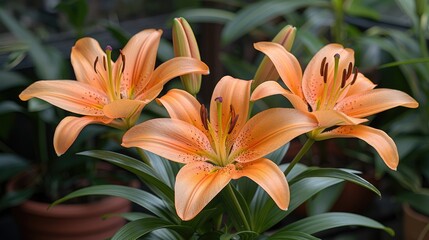 Fototapeta premium orange lily flowers HD 8K wallpaper Stock Photographic Image 