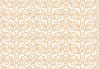 Floral pattern. Vintage wallpaper in the Baroque style. Seamless vector background. White and beige, ornament for fabric, wallpaper, packaging. Ornate Damask flower ornament