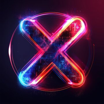 Abstract xcd symbol icon with neon effects and digital glow