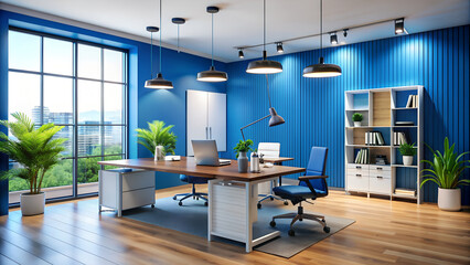 Fototapeta premium Bright Blue Office Interior Lighting Techniques and Styling Tips