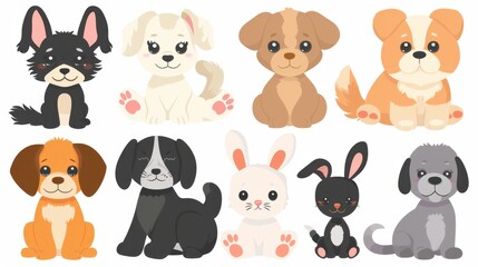 Obraz premium Adorable Pet Clipart Collection - Dogs, Cats, Rabbits, and Furry Companions for Design Projects