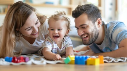 Fototapeta premium Celebrating Happy Families: Parenting Blog Banner with Toys, Tips, and Nurturing Love