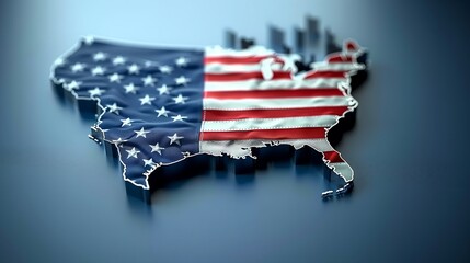 3D rendering of United States map with American flag, national pride and territorial unity, represent country in visually appealing and informative way in educational or promotional materials.
