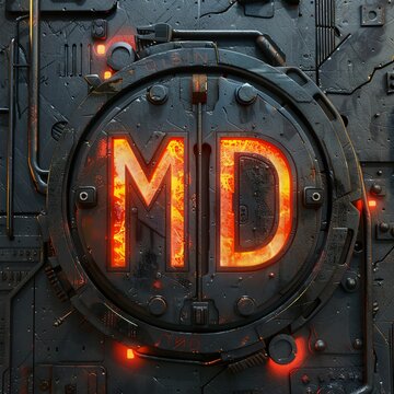 High-resolution mkd symbol icon with futuristic elements and metallic textures