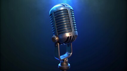 Vintage Microphone In Blue Spotlight.