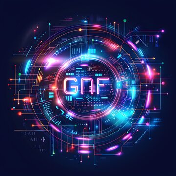High-tech gnf symbol icon with vibrant colors and digital elements