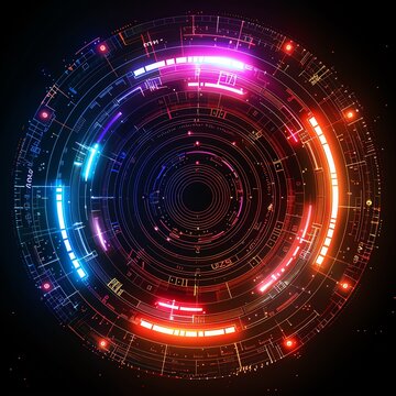 High-tech uzs symbol icon with vibrant colors and digital elements