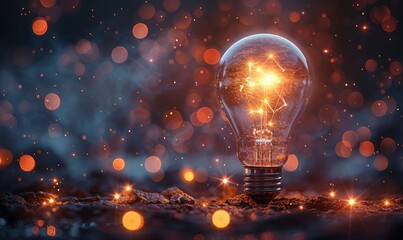 A light bulb is lit up in a blurry, glowing image