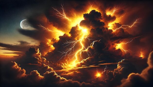 lightning in the night, stormy lightnig in the dark, energy flow concept