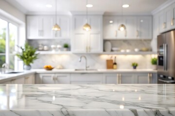 Modern Kitchen Countertop with Blurred Background.