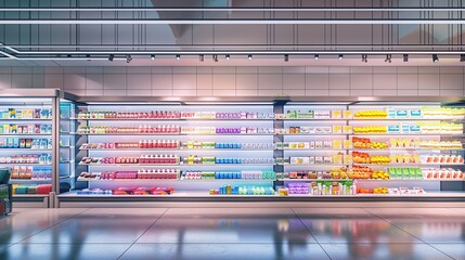 shelves in a supermarket, with various kinds of products