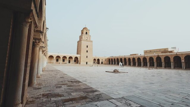 Courtyard of Great Mosque of Kairouan (Mosque of Uqba), in city of Kairouan, Tunisia