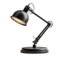 A sleek black desk lamp featuring an adjustable arm and modern design transparent background, PNG