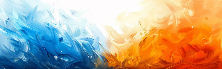 Vibrant Abstract Blue and Orange Fluid Painting with Dynamic Brush Strokes