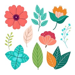Colorful Floral Elements Set.