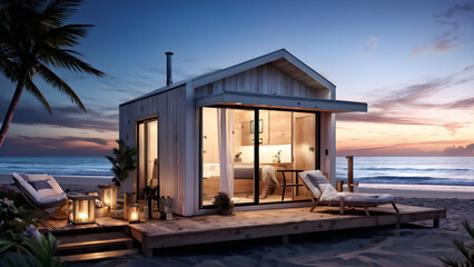 Fototapeta premium A little cottage on the seaside with a comfortable patio for relaxing