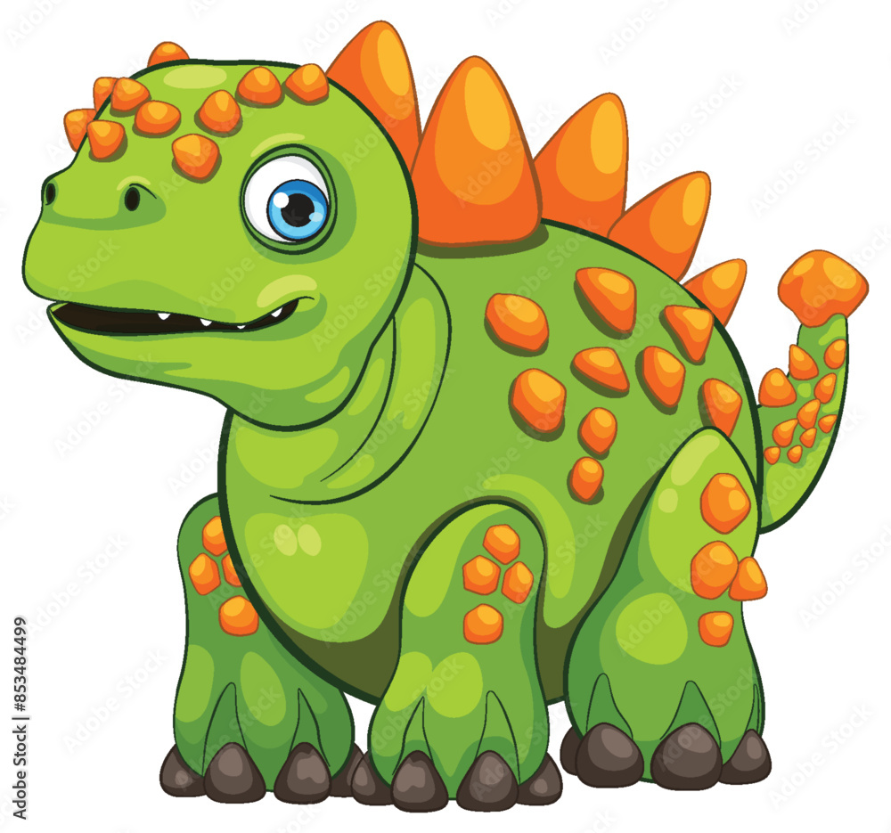 Poster adorable green dinosaur with orange spikes