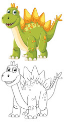 Cute dinosaur in color and black-and-white outline © blueringmedia
