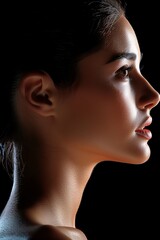 Fototapeta premium portrait of a woman with long hair and open lips