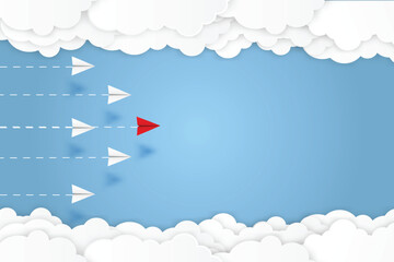 Paper plane go to success goal vector business financial concept start up, leadership, creative idea symbol paper art style with copy space for text. illustration